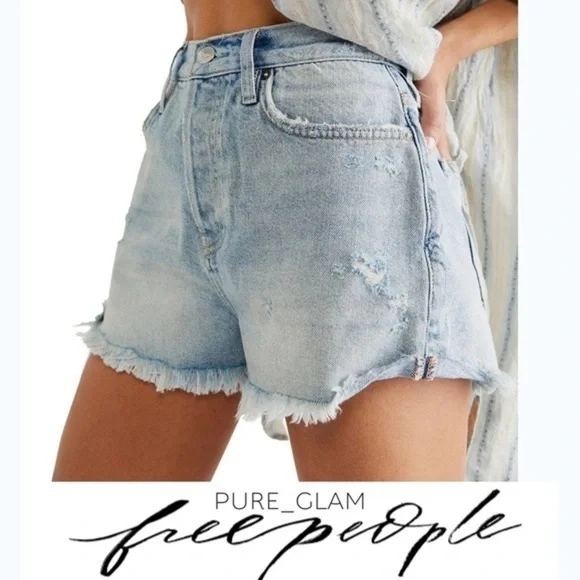 NEW FREE PEOPLE shorts denim distressed 25 - Picture 4 of 6